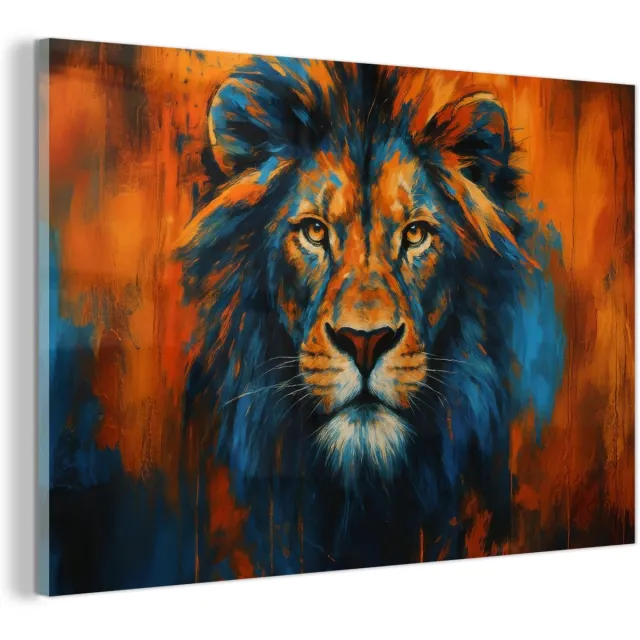 Unyqoos Wanddecoratie met leeuwenkop in oranje voor moderne woonruimtes schilderij - leeuwenkop