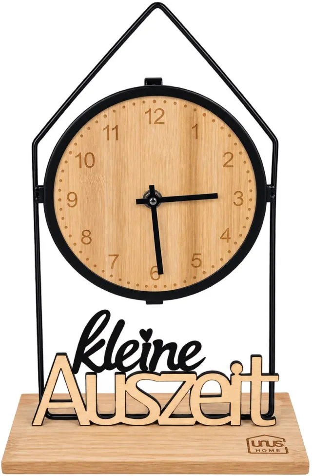 UNUS Tafelklok Tilda van bamboe en metaal "Kleine Auszeit" met kwartswerk 33x20 cm Bruin
