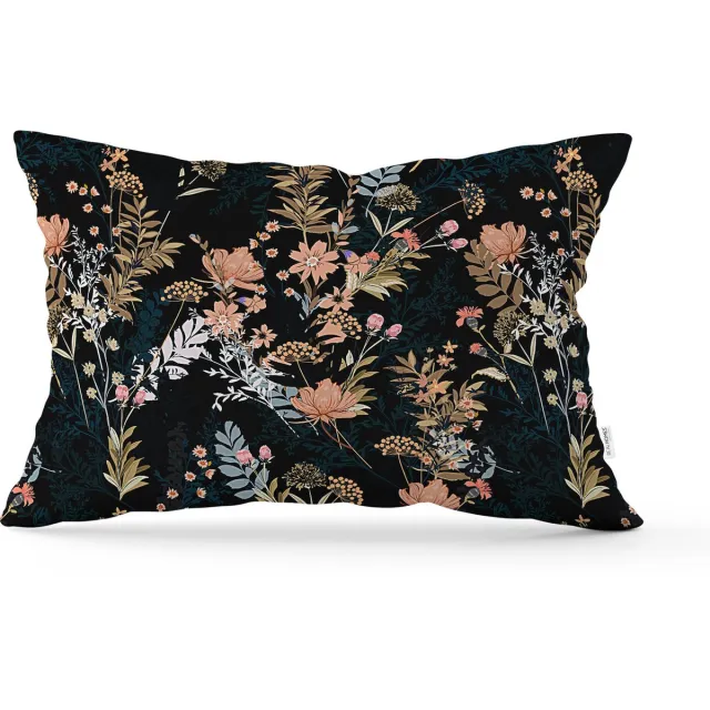 De Groen Home BLOEM Sierkussen Velvet - 30x50 cm - Zwart - Inclusief binnenkussen - Fluweel