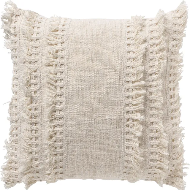 Dutch Decor FARA - kussenhoes 45x45 cm - 100% katoen - met franjes - Snow White - wit - met rits - zonder binnenkussen Gebroken wit
