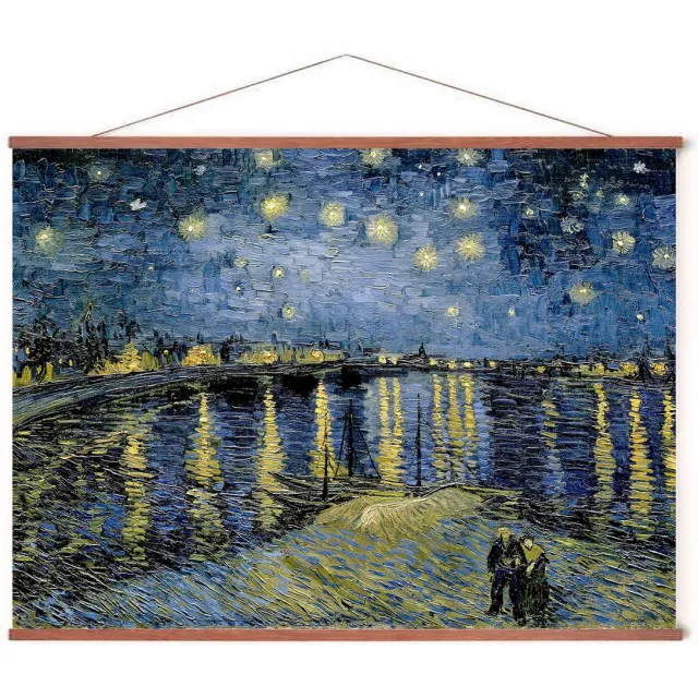 Esque Poster In Posterhanger - Sterrennacht boven de Rhône - 50x70 cm - Kader Hout - Ophangsysteem - van Gogh - Starry Night - Kunst