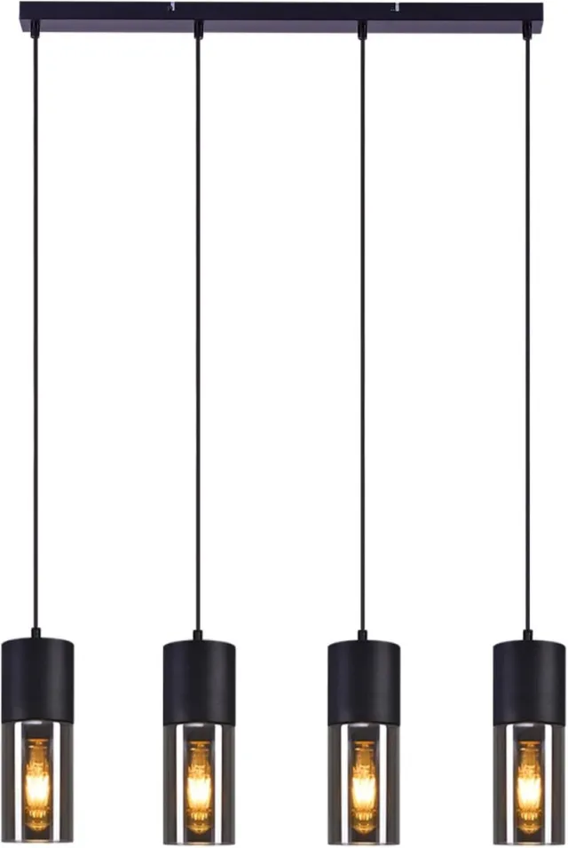 Glitzerlife Hanglampen - Retro Industriële Stijl - 4xE27 - Hoogteverstelbaar - IJzer en Glas - Ø70cm - Zwart - Hanglampen Eetkamer Industrieel - Geschikt voor Keuken Café Bar