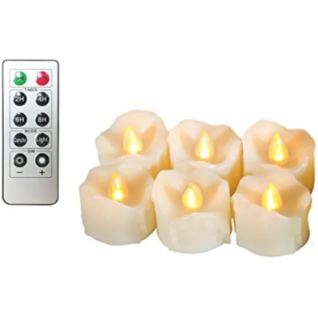 Relaxdays 12-delige LED-theelicht met timer en afstandsbediening, realistische flikkerende vlamloze kaarsen, ivoor Warm wit