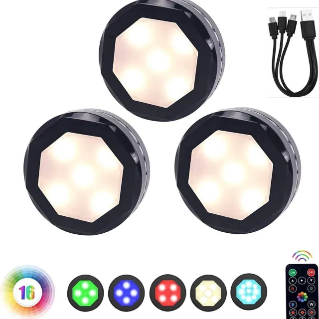 EZMarkt 3 Stuks - Draadloze ledlamp – Oplaadbaar - Kastverlichting – Draadloze wandlamp - Trapverlichting – Draadloze ledspot – Dimbaar Zwart