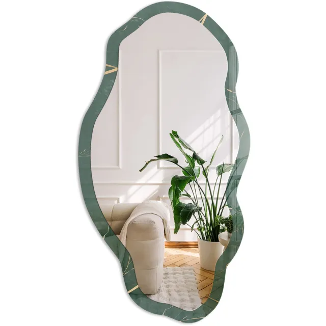 Coloray Bladeren Van Elegantie Spiegel - Groen Elegante Rechthoekige Wandspiegel - Organische Spiegel - Slaapkamer, Woonkamer, Kantoor - Minimalistisch - 45x90 cm - Totale afmeting 52x97 cm Elegantie Van Bladeren, Groen