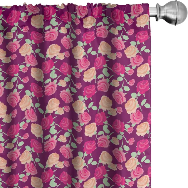 ABAKUHAUS Roze Gordijnen – 2x75x175 cm – Microvezel, halfdonker, Magenta-Perzik-Groen