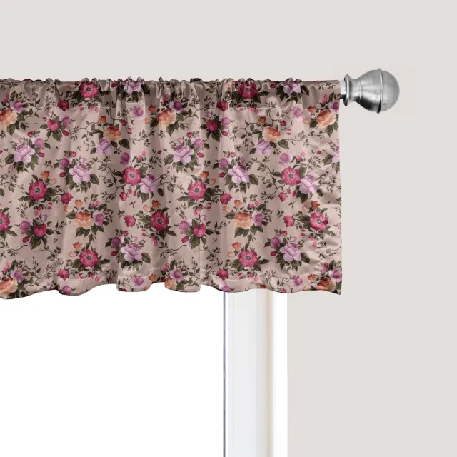 ABAKUHAUS Bloemenpatroon raamvalletje, gordijnvalletje voor keuken en slaapkamer met tunnelzoom, 137 cm x 30 cm, beige roze donkergroen Bruin roze donkergroen