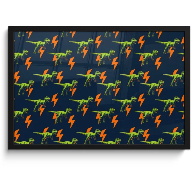 FrameYourWall Poster in lijst - Fotolijst 60x40 cm - Posters - Bliksemschichten - Oranje - Dinosaurussen - Posterlijst zwart - Decoratie - Wanddecoratie woonkamer - Muurdecoratie slaapkamer