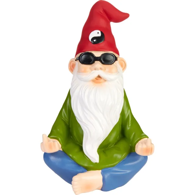 Brubaker Tuinkabouter Mediteert met Middelvinger - Coole Mediterende Yin en Yang Kabouter - Grappig Tuinbeeldje - Weerbestendige Decoratie voor Tuin Camping en Buiten - 20 cm hoog Middelvinger yoga