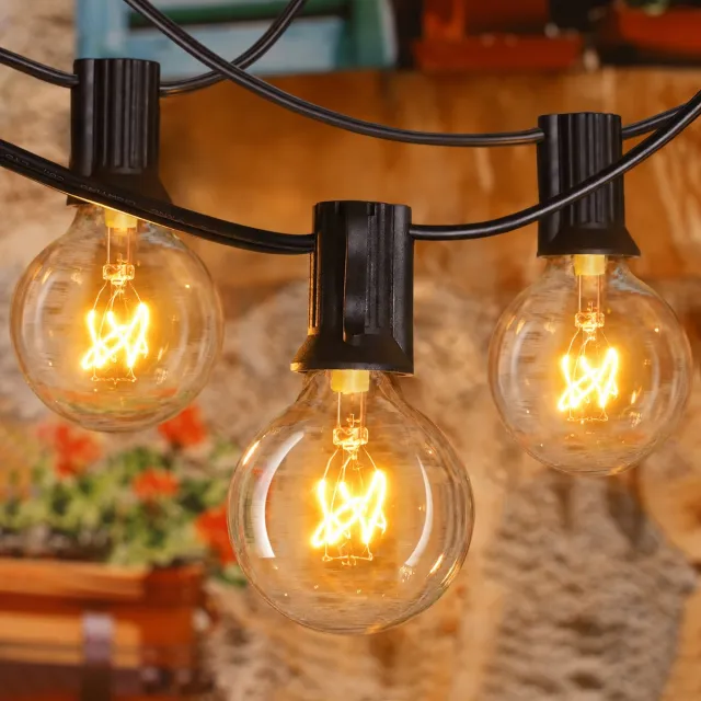 LAPAMAX G40 Lichtsnoer Buiten IP44 - Lichtslinger met 25 Glazen Bollen + 2 Reservelampen - Koppelbare Prikkabel - Lampjesslinger Warm Wit 2700K - Tuinverlichting voor Terras, Overkapping en Bruiloft - 8,2 Meter