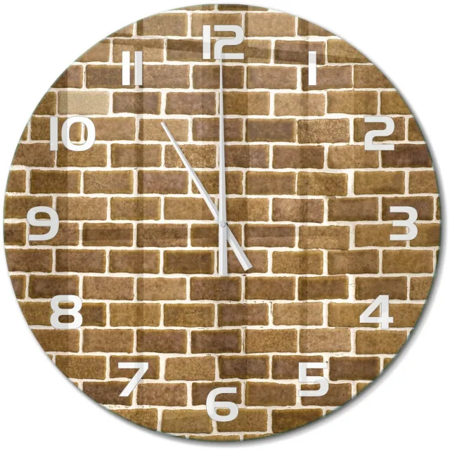 TULUP Wandklok - Bakstenen muur Moderne Wandklok Glas - fi60 cm - Bruin Wandklok Glas Decoratie - Witte handen - Ronde Klok - Glazen Wandklok Design - Klok Glas Met Opdruk