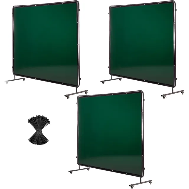 Vevor Lasgordijn Met Frame, 3 Panelen, 1740 X 2340 Mm, Vlamvertragend Vinyl Lasscherm Met 12 Wielen en 6 Niveaus Uv-Bescherming voor Werkplaats/IndustriëLe Toepassingen, Donkergroen
