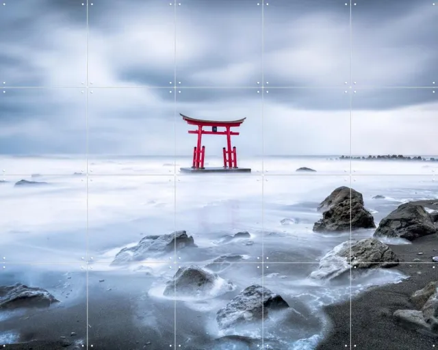 IXXI Torii Gate Toyosaki Konpira Shrine - Japan, Jan Becke - 100 x 80 cm - Grote wanddecoratie en posters - Fotografie, Gang, Woonkamer, Architectuur Rood