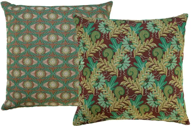NIN-NIT Nature Classique kussen - 100% geweven katoen - sierkussen met bloemen en bladeren natuurprint - groen - paars - bruin - beige - oker - blauw - turquoise - multicolor - 50x50 cm