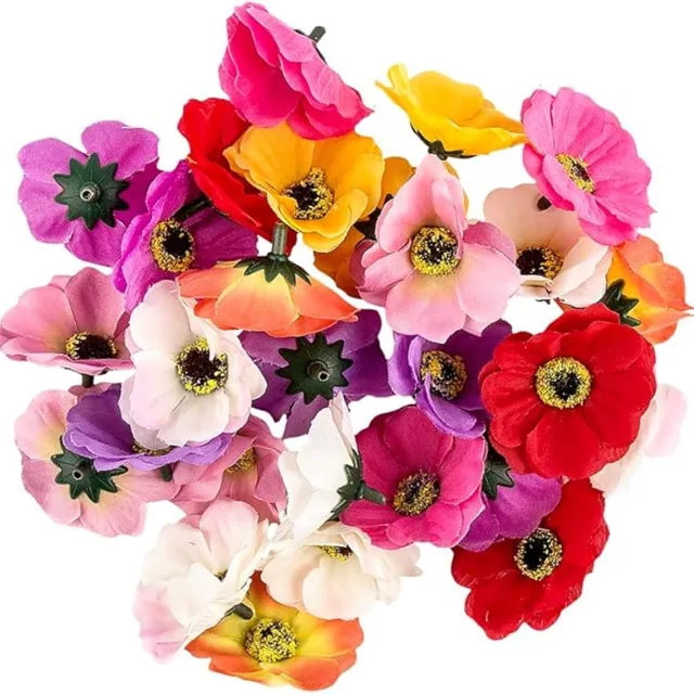 Famanu Decoratieve bloemen - kunstbloemen - verschillende soorten - ca. diameter 4 - 5 cm (anemoon - kleurrijk - 27 stuks) Multicolour