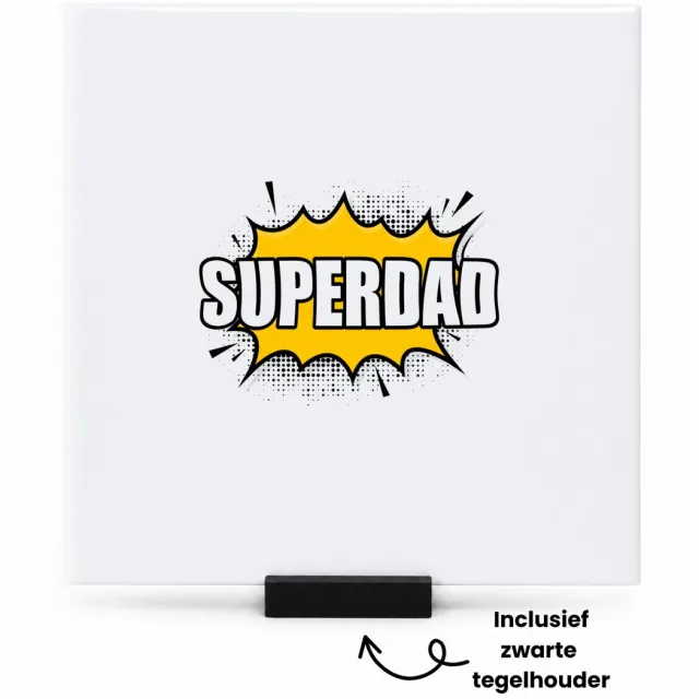 Hacebo superdad tegeltje met tegelhouder - Papa - supervader - tegeltjes met tekst - vader cadeautjes - vaderdag - verjaardagscadeau - verjaardag - cadeau - geschenk - kado - gift - vader artikelen - spreuktegels - 15x15 CM Wit