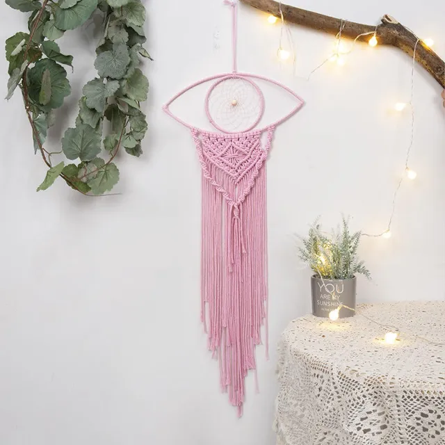 YAZA Handgemaakte Dromenvanger | Dreamcatcher | Macramé | 30cm bij 70cm | Hoogwaardige Kwaliteit | Roze