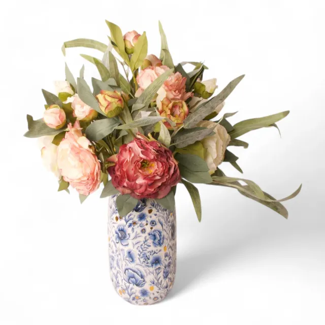 Winq Boeket Kunstbloemen Pioenroos Multicolor-Gebonden boeket kunstbloemen - ex. vaas wit