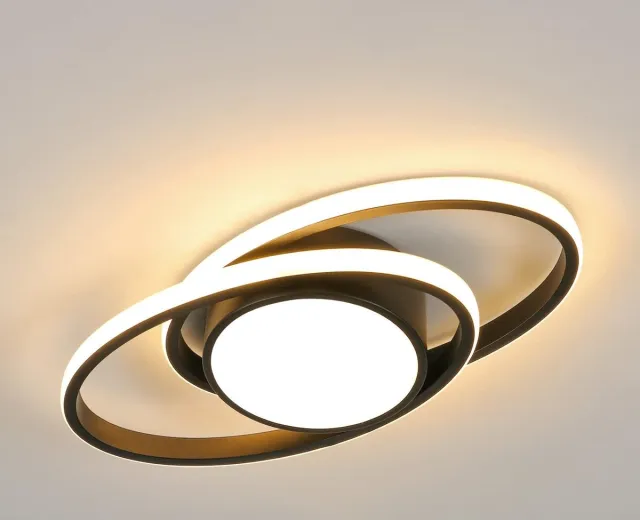 Haobosic Dubbele ovale aluminium LED-plafondlamp - zwart, 39W, warm licht 3000K