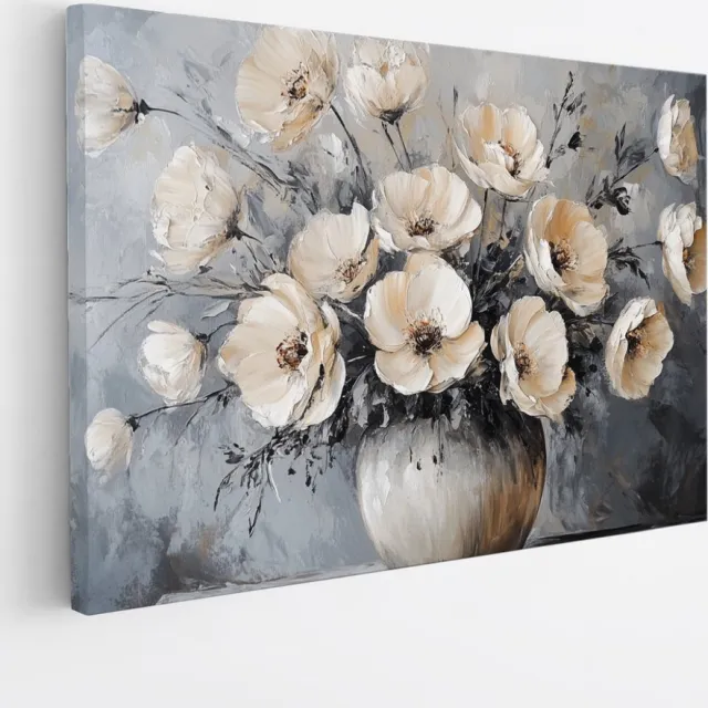 Saammp Canvas Schilderij - Witte Bloemen in een mooie vaas - Stilleven - Abstract - 120x80 - Foto op canvas - Wanddecoratie - Muurdecoratie Woonkamer - Woonkamer Decoratie Multicolor