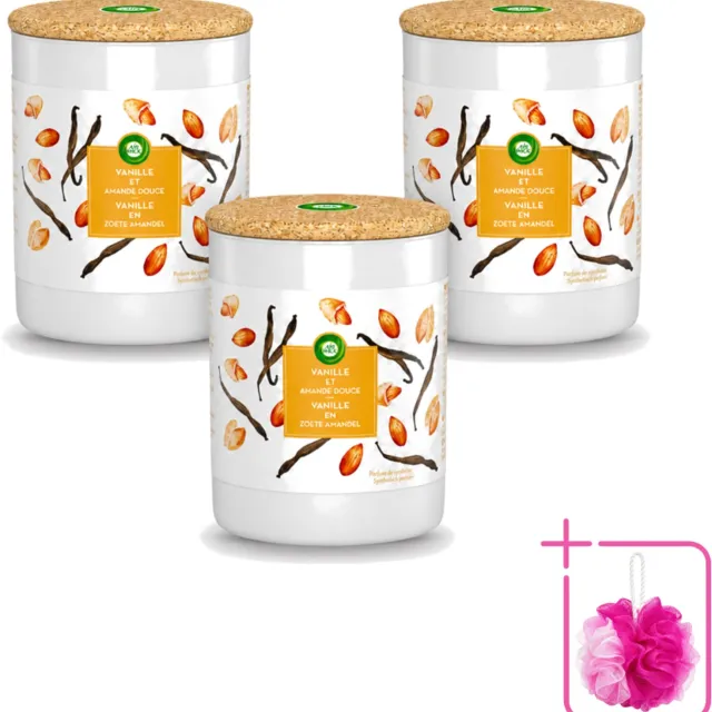 Air Wick 3 x Air Wick - Geurkaars - Vanille & Zoete Amandel - 35 Uur Brandduur - Bulkverpakking - Geurkaars - Douchemop - Vanille Oranje