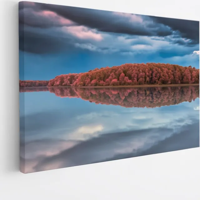 Saammp Canvas Schilderij - Groot meer bij een bos - Landschap - Natuur - 90x60 - Foto op canvas - Wanddecoratie - Muurdecoratie Woonkamer - Slaapkamer decoratie - Canvas Print Multicolor