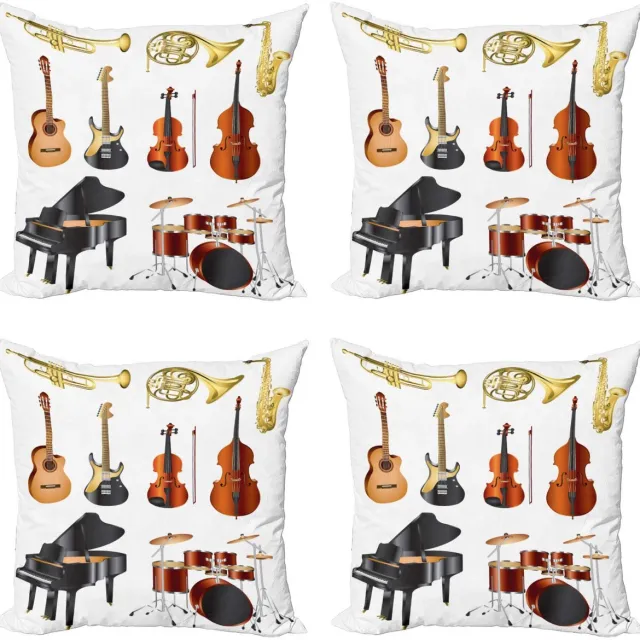 ABAKUHAUS Muziek Kussenhoes-Set – 4x60x60 cm – Dubbelzijdige Digitaaldruk – Multicolor Wit