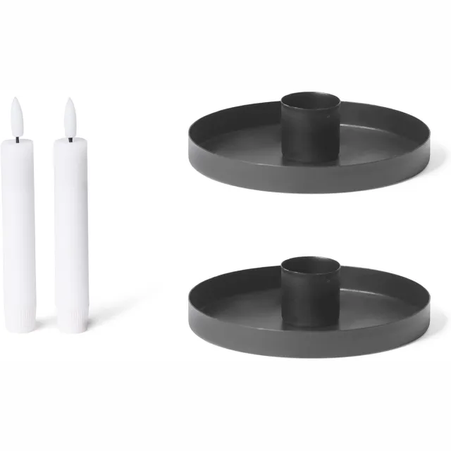 Novaliv set van 2 kaarsenhouders, diameter 6 cm, mat ZWART met LED-kaars, flikkerende vlam, kaarsenhouder, adventskrans, scandic chic, kaarsenbord, decoratieve schaal, tafelkaarsen, kerstdecoratie