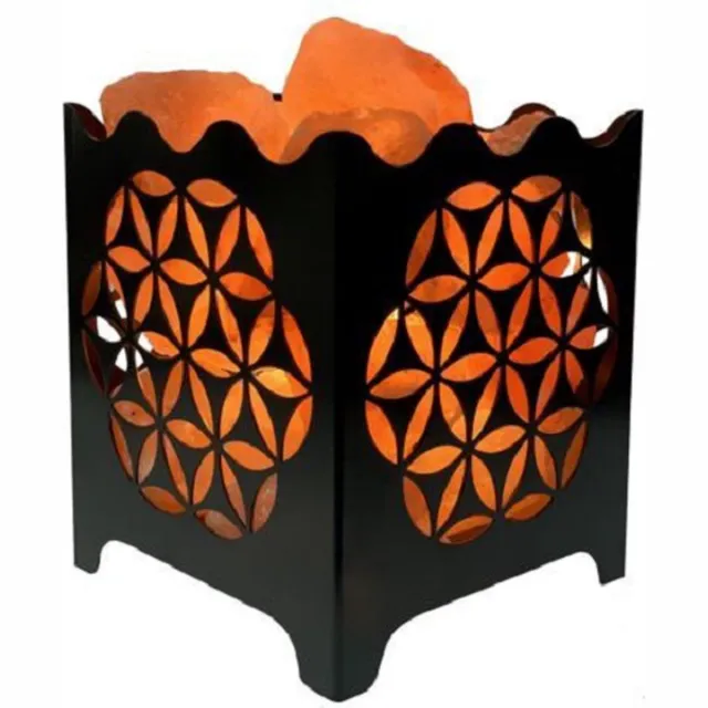 LalaShops Zoutlamp - Himalaya Zoutstenen - Metalen Korfje - Geometrisch Licht roze