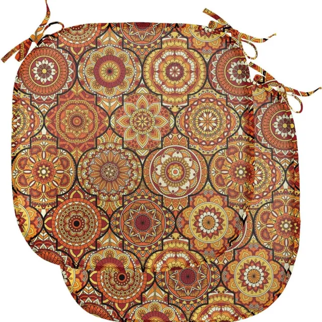 ABAKUHAUS Marokkaanse bekleding voor eetkamerstoelen, bloemmotieven ottoman, decoratief waterdicht kussen met bandjes voor keukenstoelen, 40cm x 40cm, 2-pack, oranje geelbruin Oranje Geel Bruin
