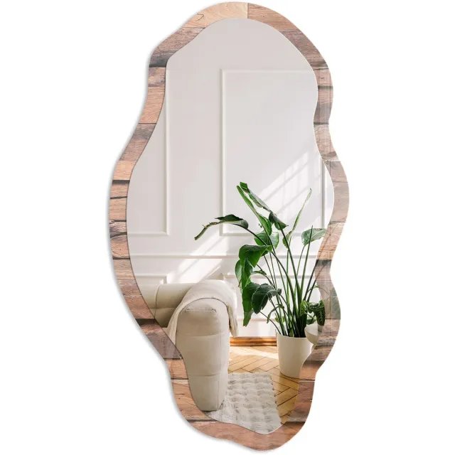 Coloray Houtstructuur Spiegel - Bruin Strakke Rechthoekige Spiegel - Organische Spiegel - Woonkamer - Rustiek - 45x90 cm - Totale afmeting 52x97 cm HoutnerfstructuurDesign, Bruin