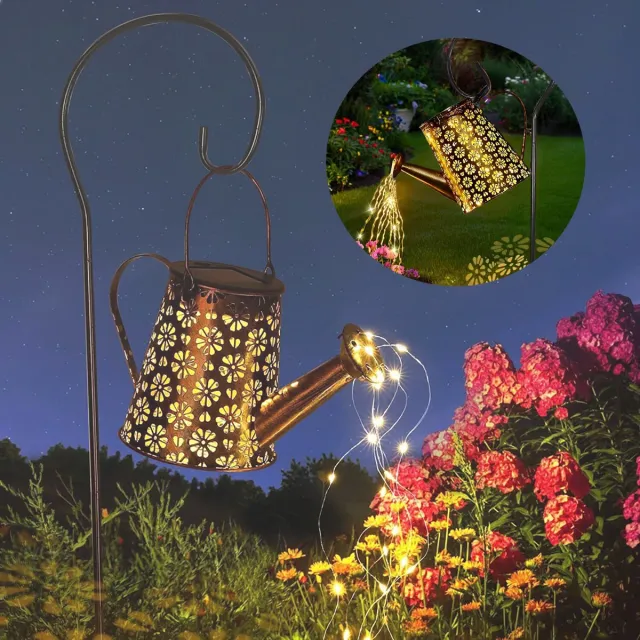 Buyya Solar Gieterlampen, Tuingieterverlichting, Metalen Retrolamp, Tuinornamenten, Hangende Watervallamp. Warm wit