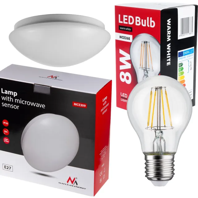 Maclean Plafondlamp MCE309 - 1xE27 - Microgolf Bewegingsmelder - IP20 - Inclusief LED Lamp wit