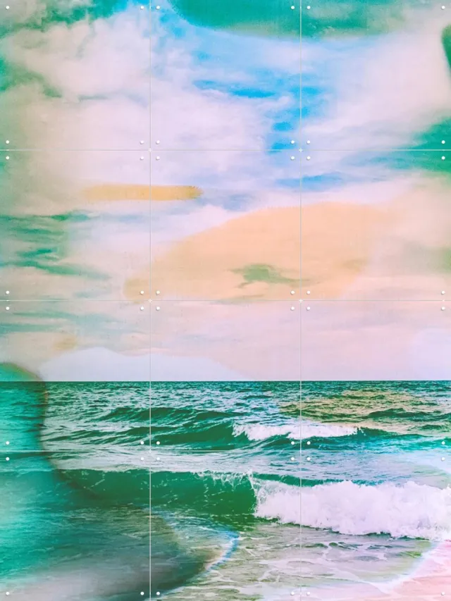 IXXI Sea You Later, Amber Lauder - 60 x 80 cm - Grote wanddecoratie en posters - Geometrische Kunst, Speels, Illustraties, Abstract, Aquarel, Digitale Blauw / Roze / Groen
