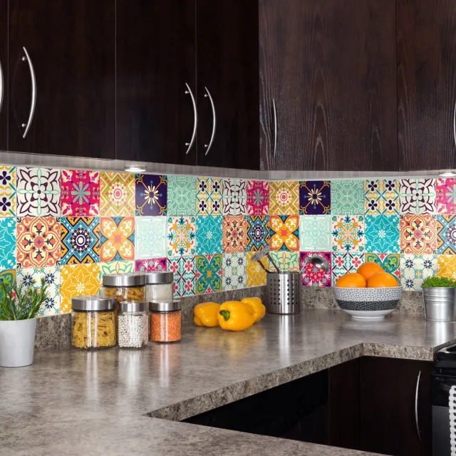 Ambiance Sticker Muurstickers - Zelfklevende tegelmuurstickers voor keuken en badkamer - AZULEJOS AGOSTINA - 24 stickers, 30x30cm Multi color