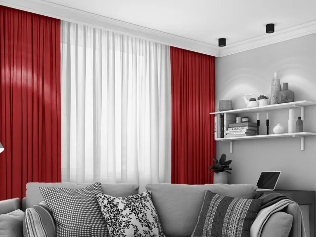 maroyathome LEMONI - Gordijn - Verduisterend - met Plooiband - kant en klaar - 300 x 260 cm - 300 cm breedte en 260 cm lengte - Rood - 1 Stuk