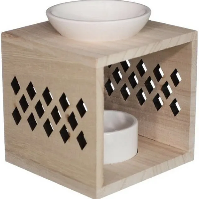 Ideas 4 Seasons Ideas4seasons Geurbrander voor amberblokjes/geurolie - keramiek/hout - 10 x 10 x 12 cm Multi