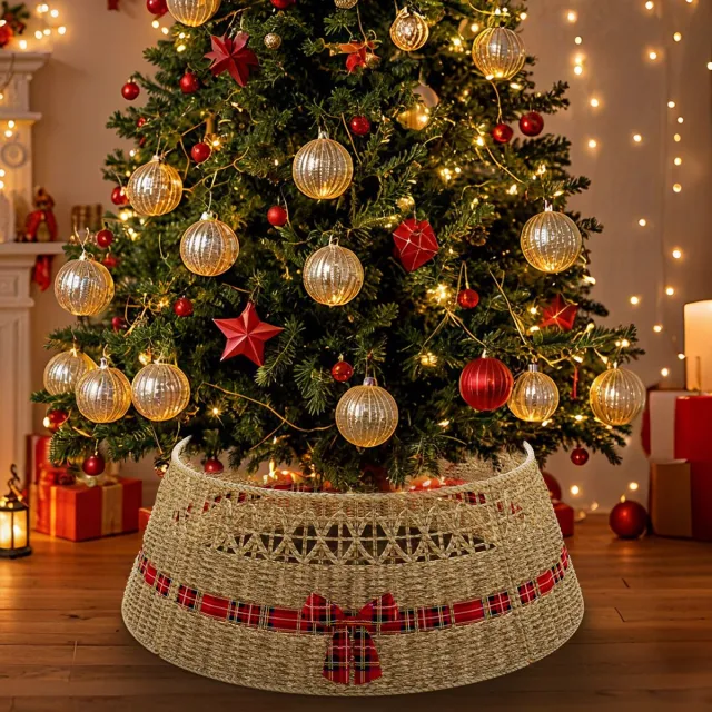 Soontrans Kerstboommand- Kerstboomrok van natuurlijke Zeegrass- Decoratieve hoes om de kerstboomstandaard - Kerstboomring - kraag Kerstboomrok-61cm Watergras naturel 02