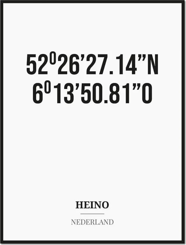 Studio216 Poster/kaart HEINO met coördinaten zwart, wit