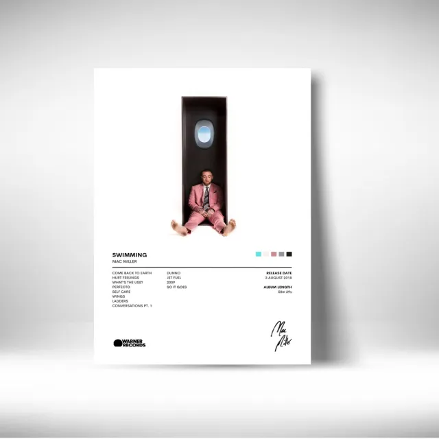 Luxe poster Mac Miller - metalen poster - Swimming - album cover - 30x40cm wit