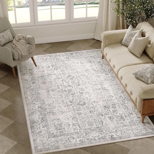 Ibenzoa Stijlvol en Wasbaar Vintage Vloerkleed 120x180 cm voor Diverse Ruimtes in Huis grijs