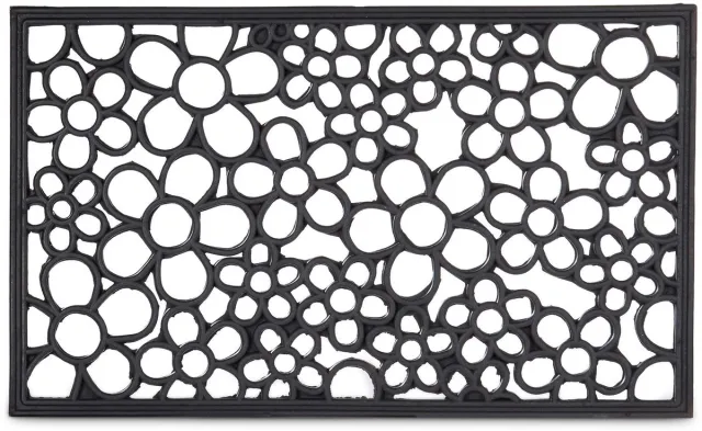 Famanu Rubber deurmat met leuk patroon, watervast en antislip, voor binnen en buiten, 0,5 x 75 x 45 cm, zwart