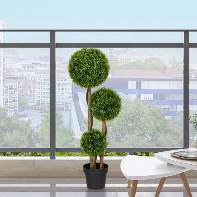 MIVRAY Kunstplant – UV-Bestendig 110 Cm – Polyethyleen – Groen – Voor Binnen & Buiten in Pot met 3 Buxusbollen