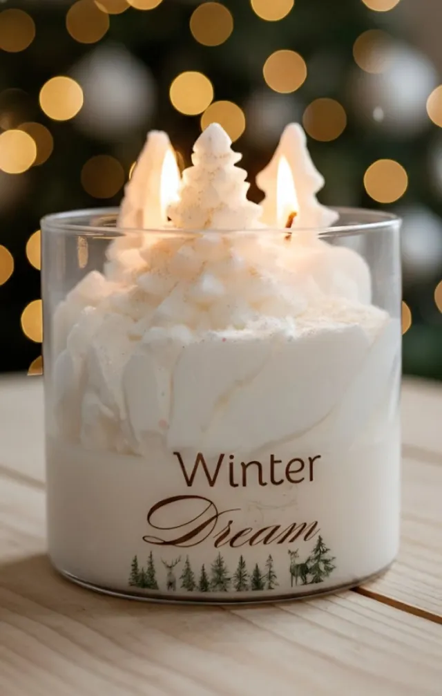 JoyDecor Geurkaars Winter Dream - White Edition – Handgemaakt van Sojawas – Appel & Kaneel – Kerst Cadeau – Duurzame Kaars – Uniek 3D Design – 380g Wit
