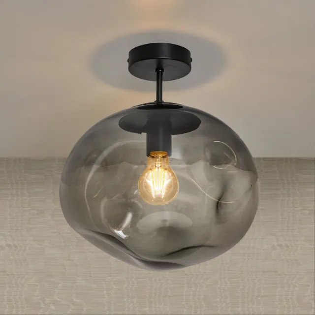 Xamo Plafondlamp Glas Zwart met Smoke glas – Marly