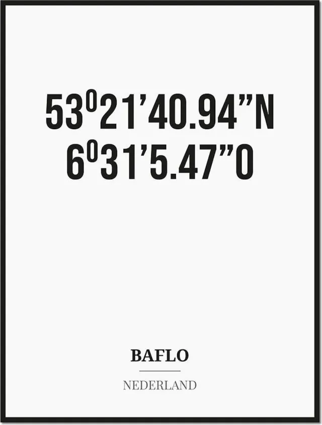 Studio216 Poster/kaart BAFLO met coördinaten zwart, wit