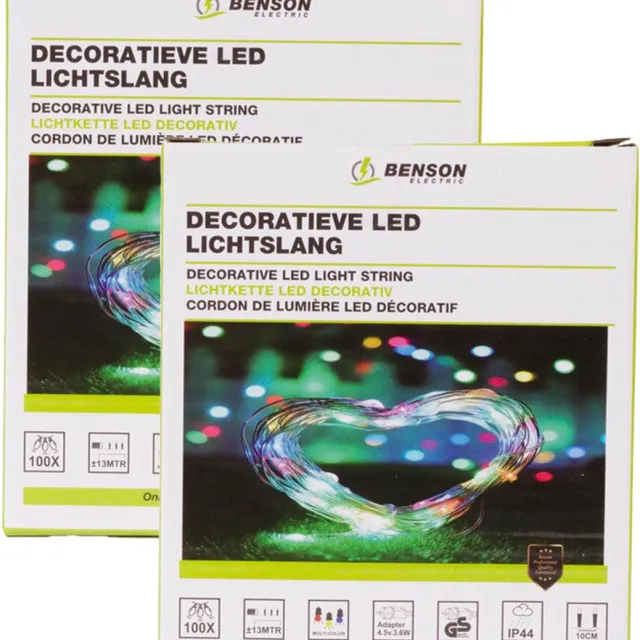Benson Lichtsnoer - 2x - LED - multicolor - waterdicht - 13M - lichtslang / feestversiering