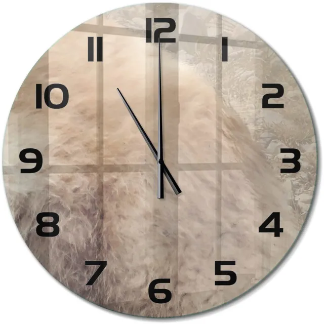 TULUP Wandklok - Witte wolf op de rots Wandklok Glas Met Motief - fi60 cm - Beige Decoratieve Glazen Klok - Zwarte handen - Ronde Klok - Gekleurde Glazen Klok - Glazen Klok Met Print