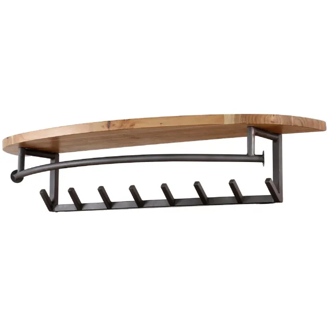 Nest of Nora Houten Kapstok wandmodel met roede en hoedenplank - 8 haken - Acacia Lichtbruin