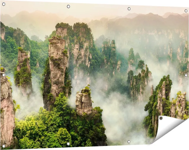 Gards Tuinposter Zhangjiajie Klif Bergen in China - 120x80 cm - Tuindoek - Tuindecoratie - Wanddecoratie buiten - Tuinschilderij Multikleur